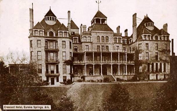 Crescent Hotel, Arkansas...Built as a luxury hotel and spa in 1886, the Crescent Hotel in Eureka Springs, Arkansas, is considered to be one of the most haunted hotels in the US. The hotel is said to be haunted by at least eight different spirits all of whom are believed to be ghosts of people most of which died at the hotel during its gloomy history.