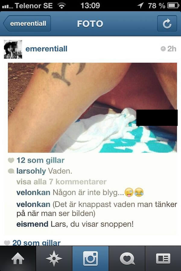A Swedish politician exposes more than he intended on Instagram while sharing his new tattoo...This wake-up-in-a-cold-sweat scenario was very real for Swedish politician Lars Ohly after he proudly tweeted an Instagram picture of his tattoo. "Ha, ha, I accidentally posted a picture on Instagram that showed more than intended. Now corrected," Ohly said on his Twitter account. Ohly, 56, quickly removed the picture after posting it, but couldn't stop the avalanche of comments.The best reaction to the gaffe was from a fellow politician who said, "I'd planned to grill sausages tonight, but now it's going to be chicken."