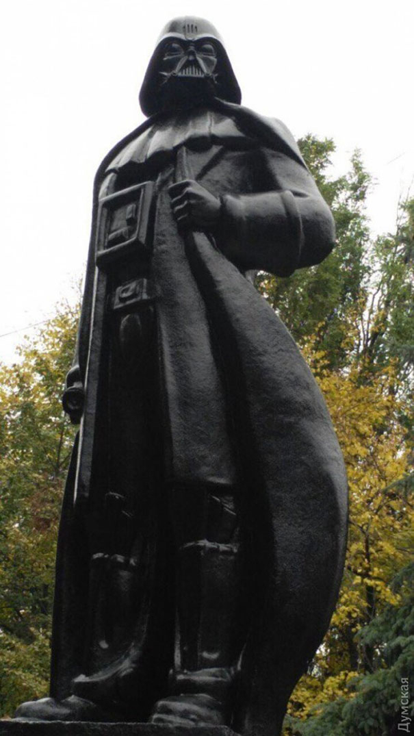 The empire is striking back in the town of Odessa, Ukraine, today. The government has taken an old bronzed statue of Lenin and made him into the arguably more evil ruler, Darth Vader. The change was part of the country’s efforts to remove the remnants of communism from their borders — often called “decommunization.”