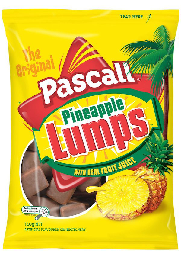 Pascall Pineapple Lumps from New Zealand are pineapple flavored chews covered in chocolate.