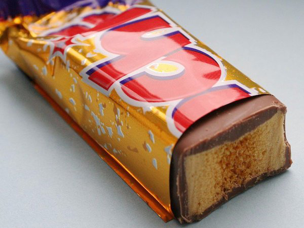 Another UK candy, the Crunchie is a chocolate bar filled with honeycomb and toffee