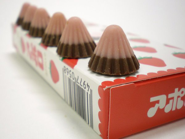 Meiji Apollo Strawberry Chocolates are Japanese dark chocolates with strawberry tops.