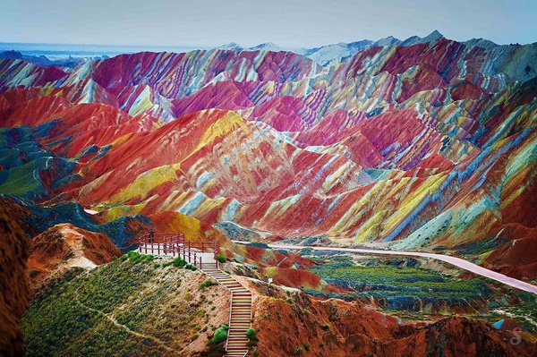 China : Rainbow Mountains Zhangye Danxia mountains were formed on red terrigenous sedimentary layers that have been eroded for 24 million years..