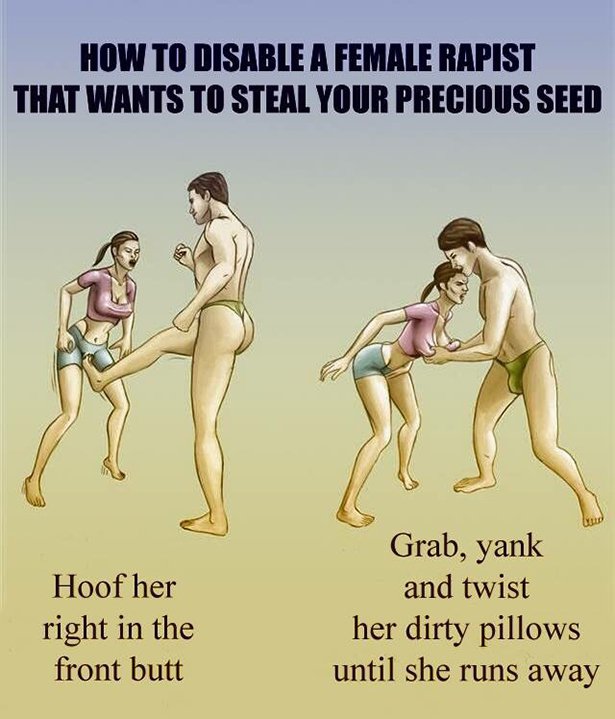 disable a woman - How To Disable A Female Rapist That Wants To Steal Your Precious Seed Hoof her right in the front butt Grab, yank and twist her dirty pillows until she runs away