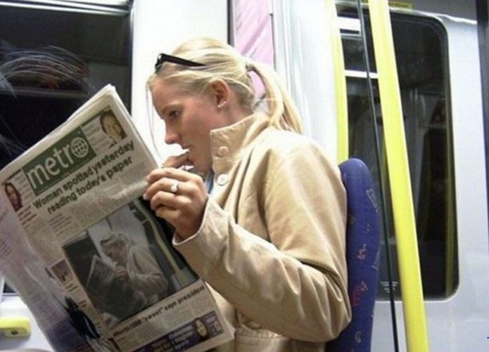 woman spotted yesterday reading today's paper - metre Woman spotted yesterday reading todaye paper