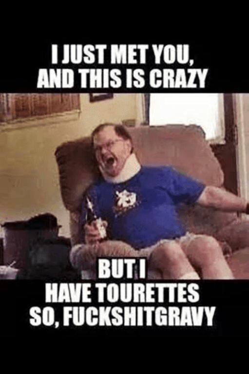tourettes guy meme - I Just Met You, And This Is Crazy Buti Have Tourettes So, Fuckshitgravy