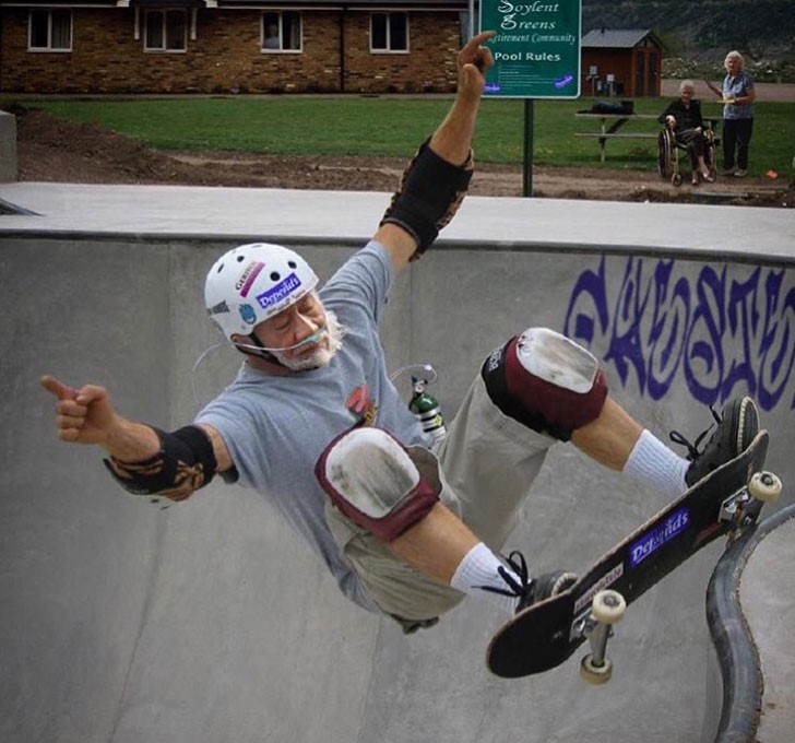 skateboarding grandpa - Soylent Sreens Pool Rules Lids