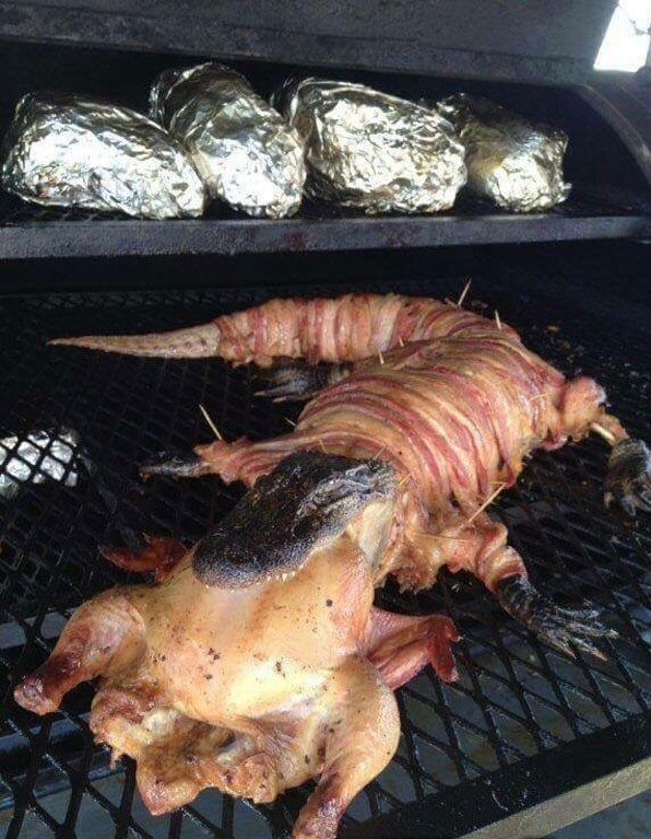 bacon wrapped alligator
