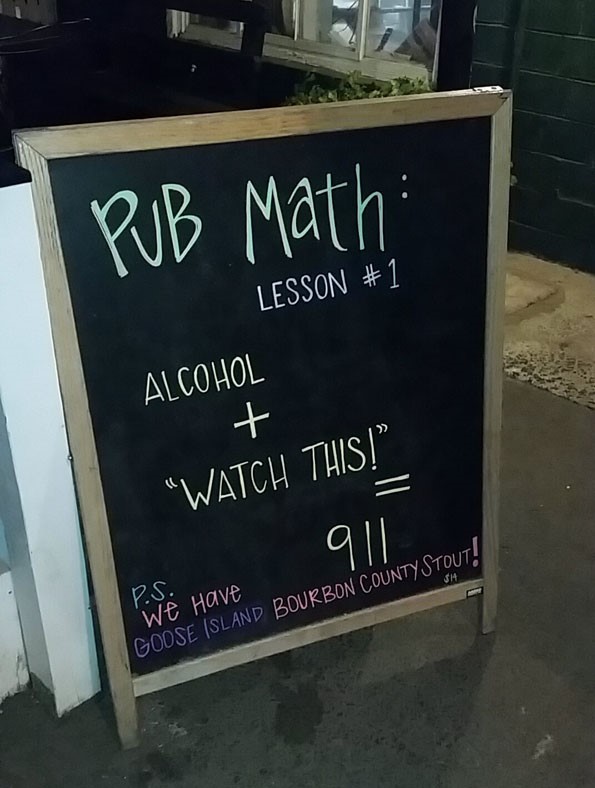 blackboard - Pub Mathi Lesson Alcohol "Watch This! al luistour! P.S. We Have Goose Sland Bourbon Countystout!