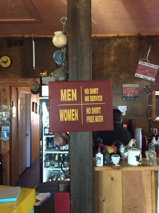 gender memes funny - Fanny's Rest Stop Eat Here Get Gas Beer Federas No Shirt No Service No Shirt Free Beer