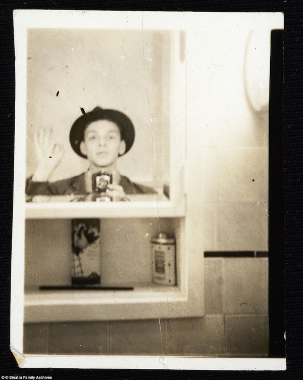 Frank Sinatra...A young Sinatra took a photo of his own reflection in the medicine cabinet in the 1930s. On seeing the photograph, Sinatra's granddaughter, Amanda Erlinger, exclaimed, "he took a selfie!"