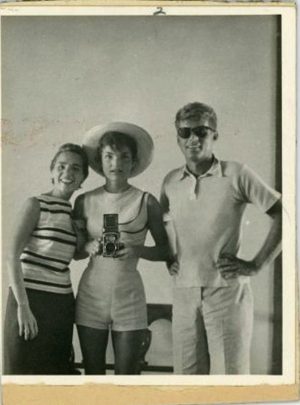 Jacqueline Kennedy Onassis...Presidential Historian Michael Beschloss discovered a 60-year-old selfie taken by Jackie Kennedy with her sister-in-law, Ethel, and husband, JFK.
