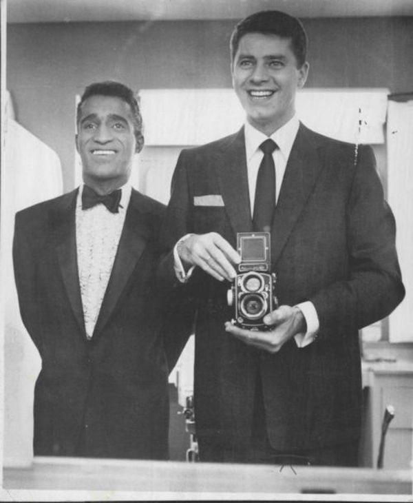 Jerry Lewis...Show biz legends Jerry Lewis and Sammy Davis, Jr. in a mirror selfie from the 1960s.