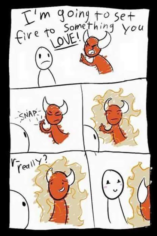 satan love comic - I'm going to set fire to something or you Love! Snap ally?