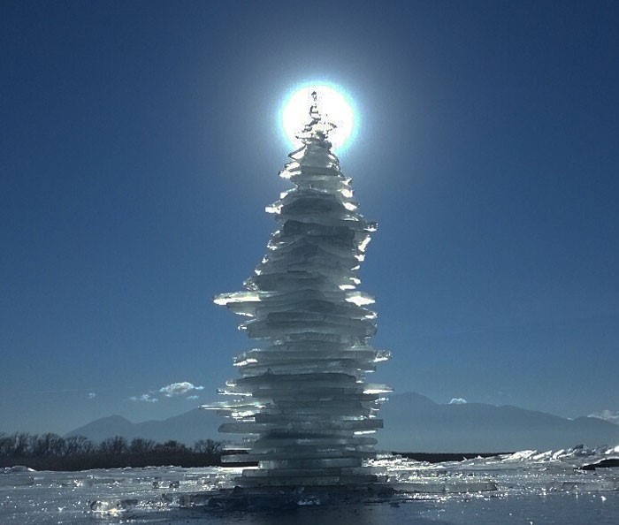 christmas tree made of ice