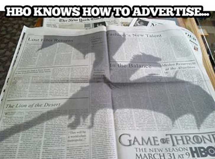 game of thrones newspaper ad - Hbo Knows How To Advertise... bere av New Talent Lost Ron in the Balance The Lion of the Desert Game Throni The New Season March 31 At 9