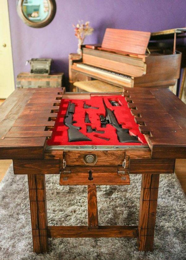 hidden gun safe table