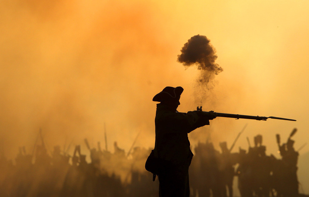 Enthusiasts hold a re-enactment marking the 210th anniversary of Napoleon’s famous battle of Austerlitz in Slavkov u Brna, Czech Republic.