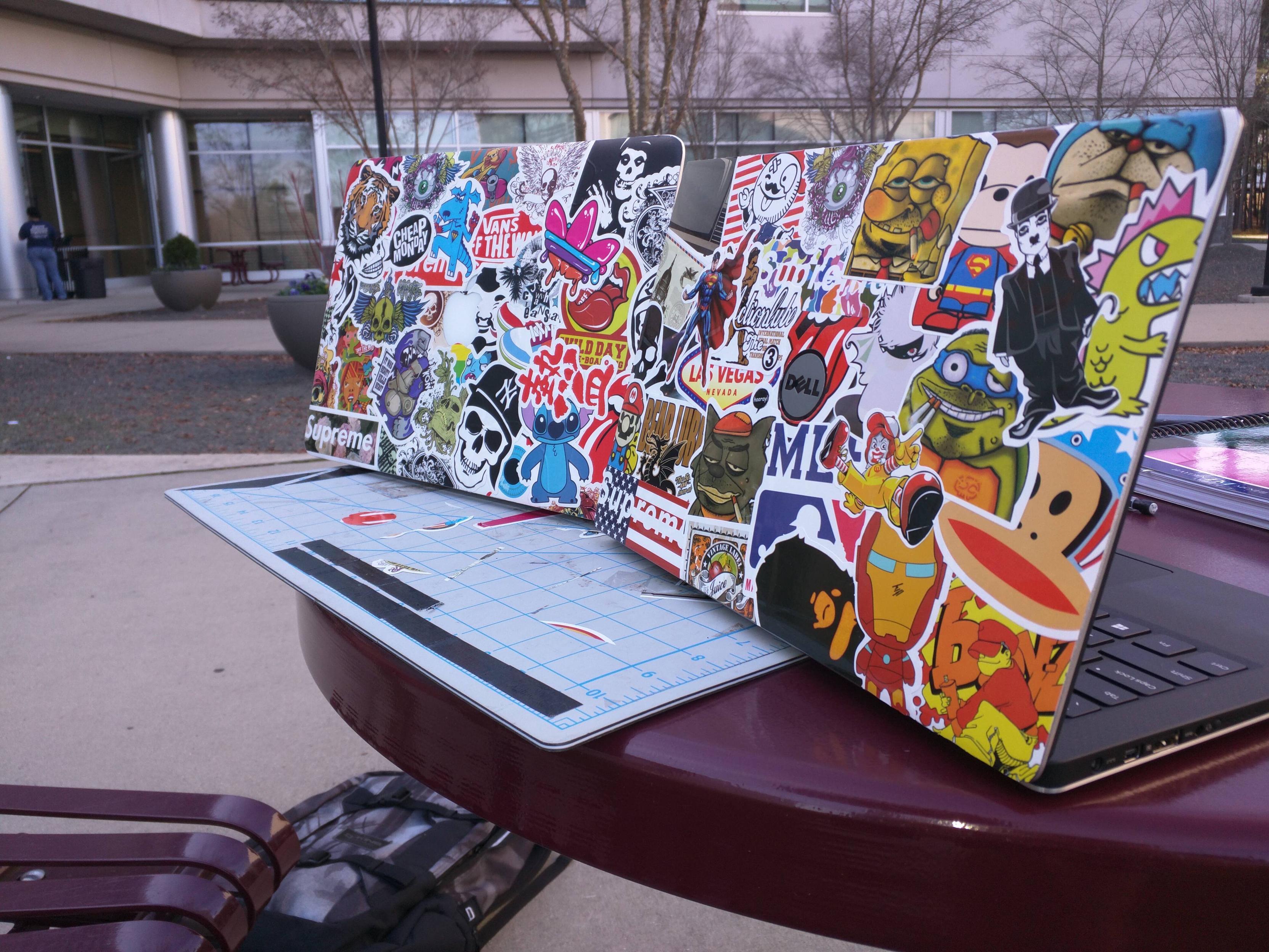 Sticker bombed laptops