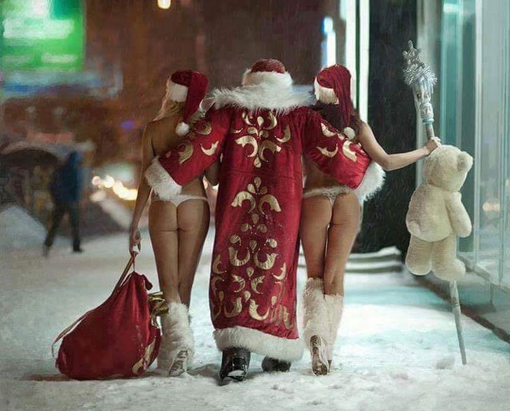 santa with sexy girls