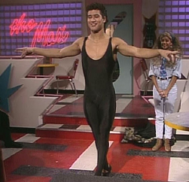 Mario Lopez wearing his sister’s dance clothes: