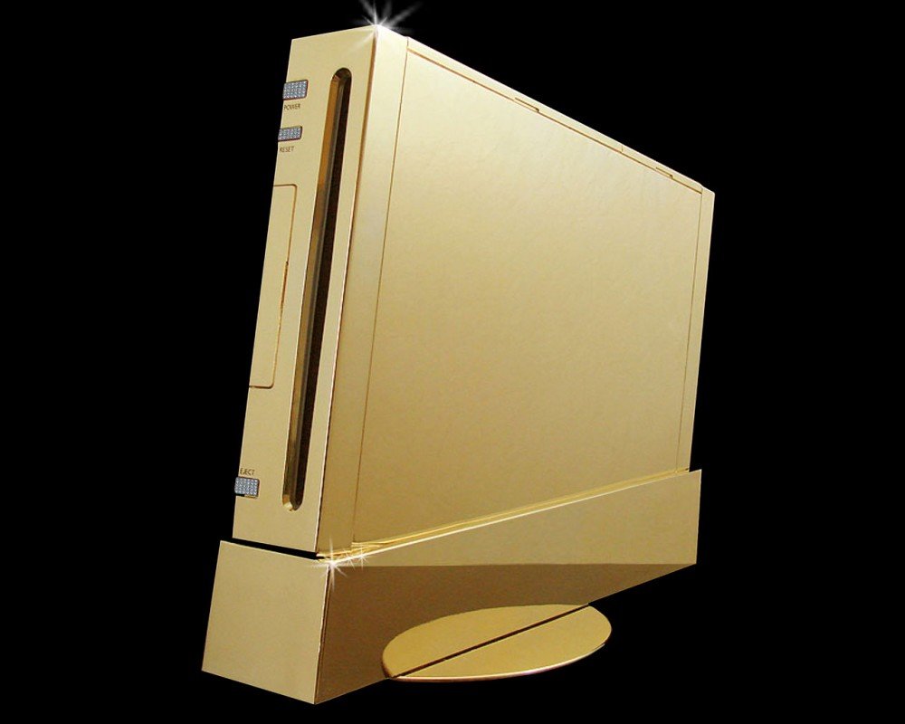 Gold Nintendo Wii Supreme...These days, a regular Nintendo Wii console can be bought for less than $100. That’s not the case when talking about a gold plated Wii, though. Despite the gold plating, this console supposedly works like normal and it can be purchased for a paltry $483,000.