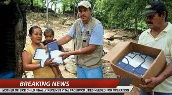 facebook like meme - Breaking News Mother Of Sick Child Finally Receives Vital Facebook Needed For Operation