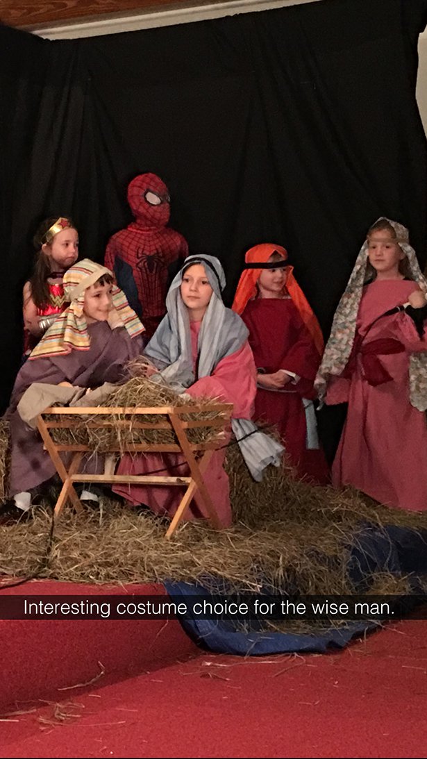 funny nativity scene - Interesting costume choice for the wise man.