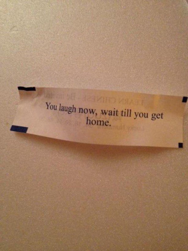 threatening message - You laugh now, wait till you get home.