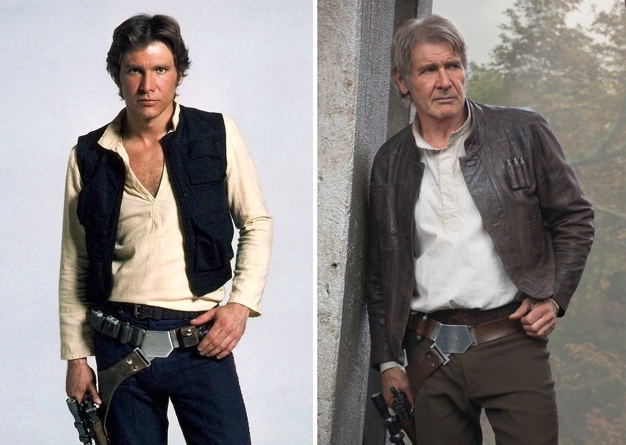 #1. Harrison Ford as Han Solo, 1980 and 2015 .