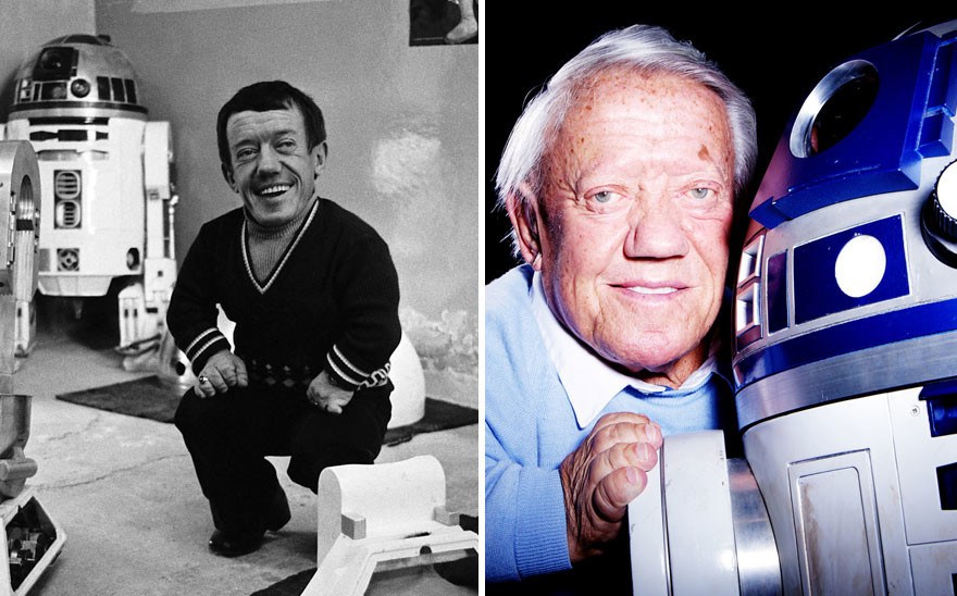 #7. Kenny Baker as R2-D2, 1977 and 2015.