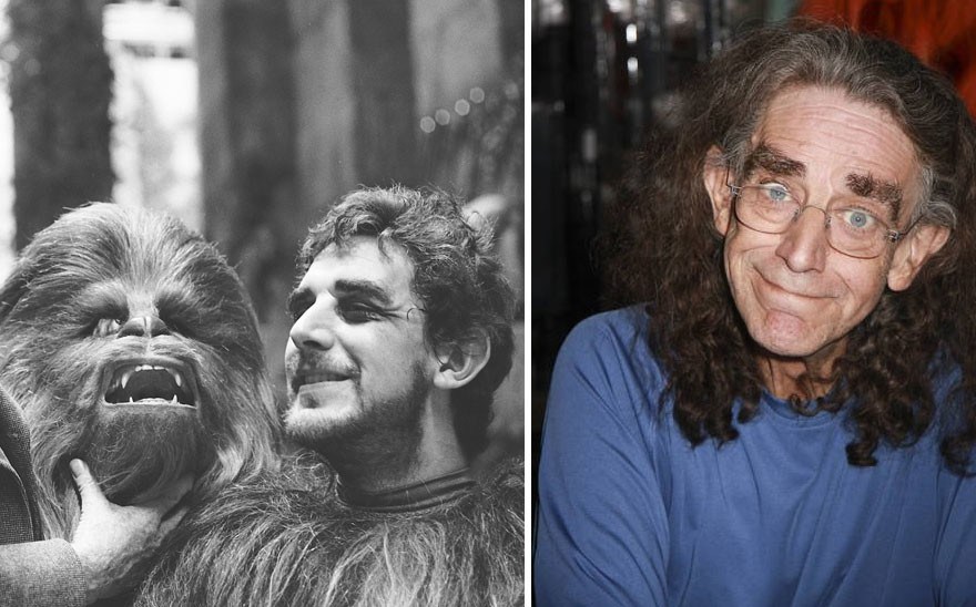 #10. Peter Mayhew as Chewbacca, 1977 and 2015.