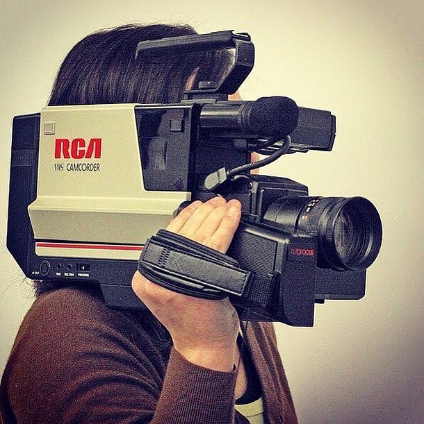 Lugging your video recorder on your shoulder.