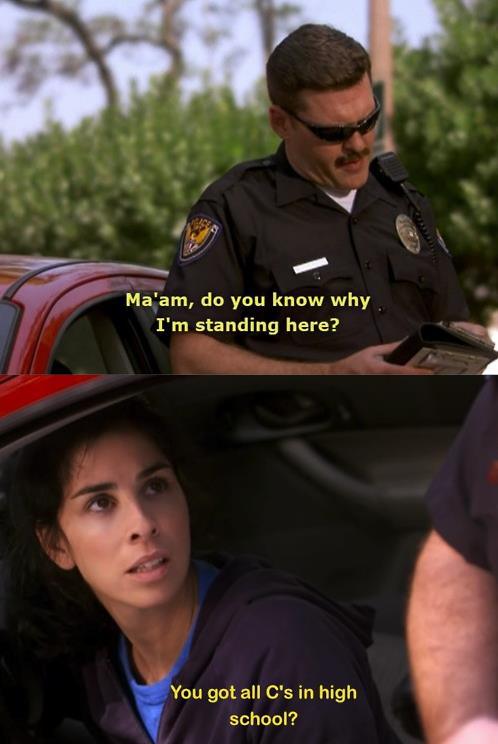 sarah silverman cop - Ma'am, do you know why I'm standing here? You got all C's in high school?