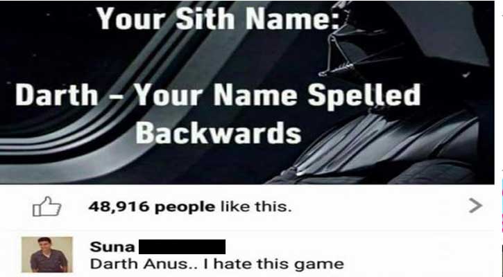 darth suna - Your Sith Name; Darth Your Name Spelled Backwards D 48,916 people this Suna Darth Anus.. I hate this game