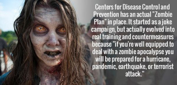walking dead zombiler - Centers for Disease Control and Prevention has an actual "Zombie Plan" in place. It started as a joke campaign, but actually evolved into real training and countermeasures because "if you're well equipped to deal with a zombie apoc