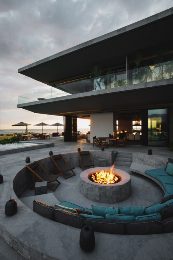 cool modern house with fire pit