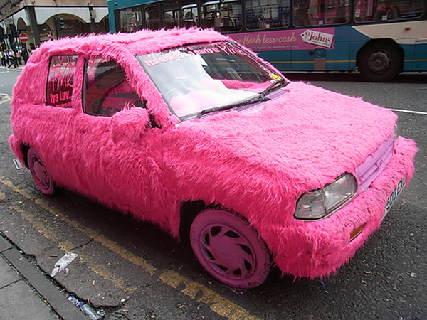 funny pink fur car - lash less cash Johns Ira Love