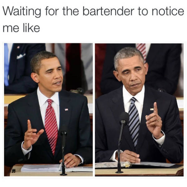 beginning of semester vs end meme - Waiting for the bartender to notice me