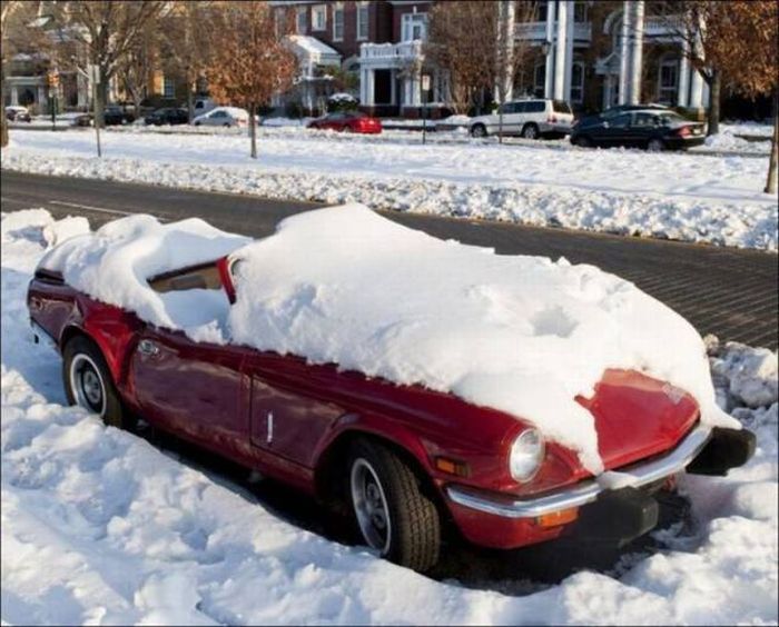 convertible in snow