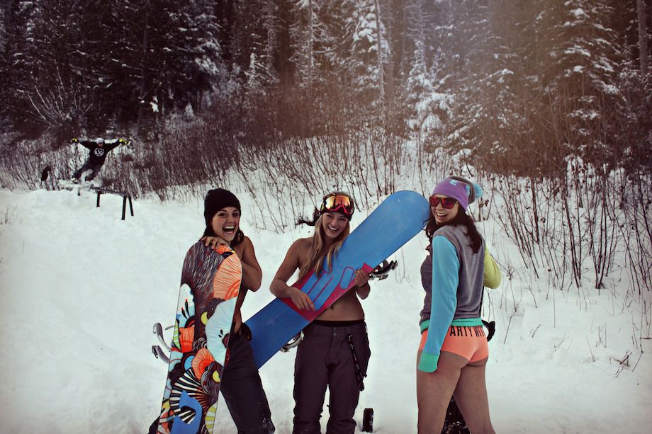 topless female snowboarder - Arty