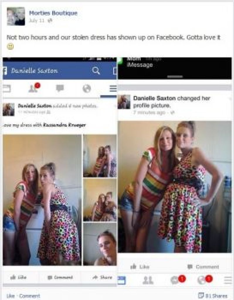 stupid people in social media - , 11 Not two hours and our stolen dress has shown up on Facebook. Gotta lovet Danielle Saxton Q Danielle Sexton changed her pole picture. H ess with and I un