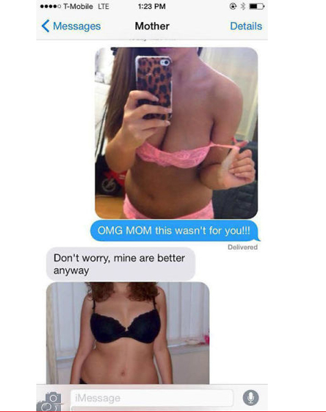 funny DM of girl who accidentally sends boob pics to her mom