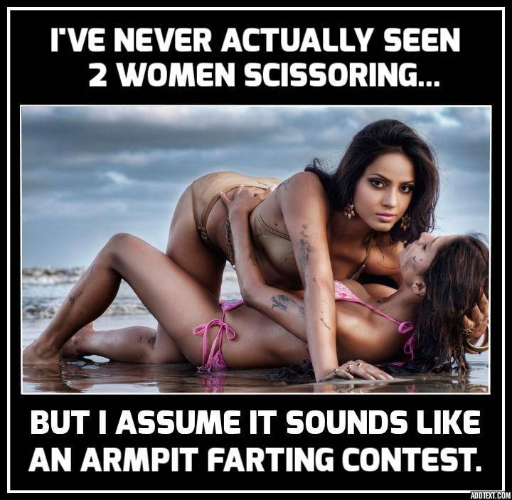 photo caption - I'Ve Never Actually Seen 2 Women Scissoring... But I Assume It Sounds An Armpit Farting Contest. Add Text.Com