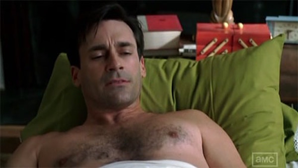 Jon Hamm-Although his alleged gigantic penis has been the topic of much Internet fodder, Hamm's past in porn wasn't as an actor, but as a set-dresser for Cinemax softcore movies in the late '90s, which he likens to his one of his worst jobs ever. Really, Jon? Dressing porn stars? Seems like a pretty good/easy gig to me. There's no video footage of Jon working on set, but the picture above from "Mad Men" is close enough.