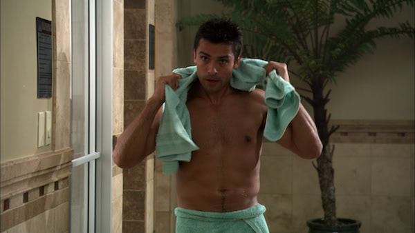 Mark Consuelos-Though he's relatively civilian save from the fact that he's married to talk show host, Kelly Ripa, Consuelos worked as a stripper to pay for school when he attended the University of South Florida. According to Ripa -- because of course they'd interview her and not a mere C-lister-- he started out as a roadie for a travelling stripper troupe, and was eventually "talked" into stripping. Yeah, OK. No one was eager to take a picture of Mr. Kelly Ripa stripping, so take this screenshot from the classic "Husband for Hire" instead.