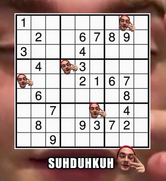 Dank meme about Sudoku and Suhduhku and a random dude wearing a funny tight hat.