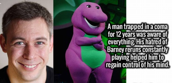 interesting facts that make you think - A man trapped in a coma for 12 years was aware of everything His hatred of Barney reruns constantly playing helped him to regain control of his mind.