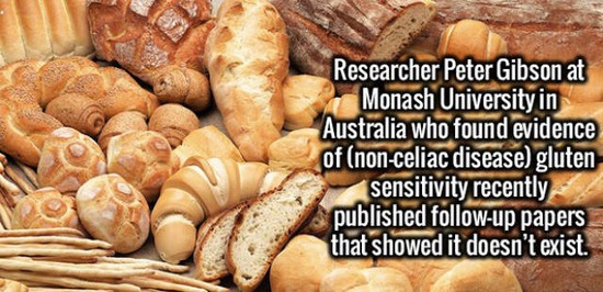 baked goods - O Researcher Peter Gibson at Monash University in Australia who found evidence of nonceliac disease gluten sensitivity recently published up papers that showed it doesn't exist