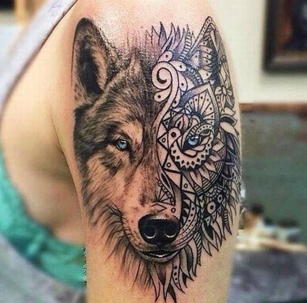 half tribal wolf tattoo